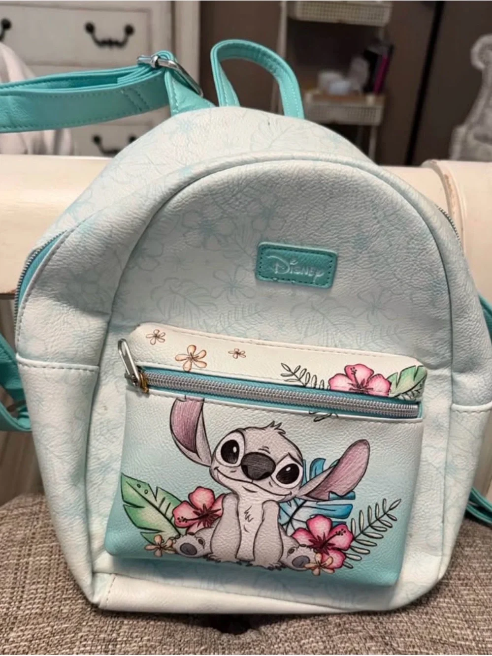 Disney Light Blue & Teal Stitch Floral Mini Backpack